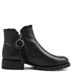 Outlet Midas Shoes Modest Black Leather Fur Ankle Boots