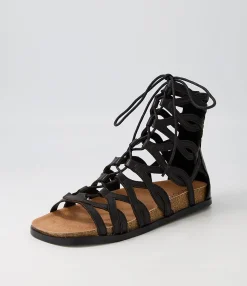 New Midas Shoes Nantina Black Leather Sandals