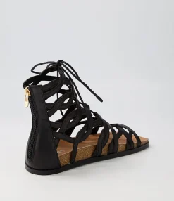 New Midas Shoes Nantina Black Leather Sandals