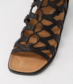 New Midas Shoes Nantina Black Leather Sandals