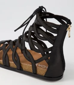 New Midas Shoes Nantina Black Leather Sandals