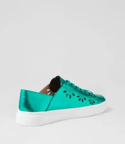 New Midas Shoes Oberta Emerald Metallic Leather Sneakers