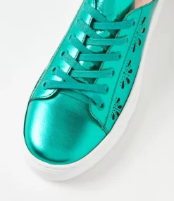 New Midas Shoes Oberta Emerald Metallic Leather Sneakers