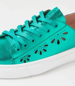 New Midas Shoes Oberta Emerald Metallic Leather Sneakers