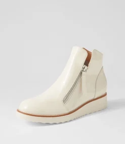 Discount Midas Shoes Olise Ivory Patent Leather Ankle Boots