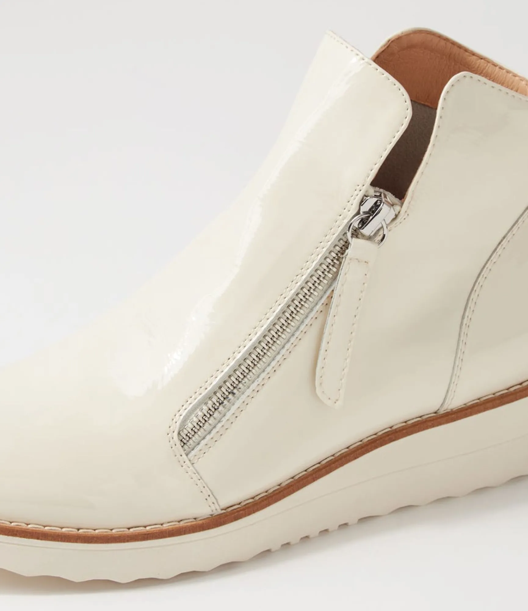 Discount Midas Shoes Olise Ivory Patent Leather Ankle Boots