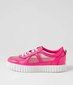 Cheap Midas Shoes Olly Hot Pink White Leather Mesh Sneakers