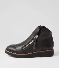 Outlet Midas Shoes Opelle Black Leather Fur Ankle Boots