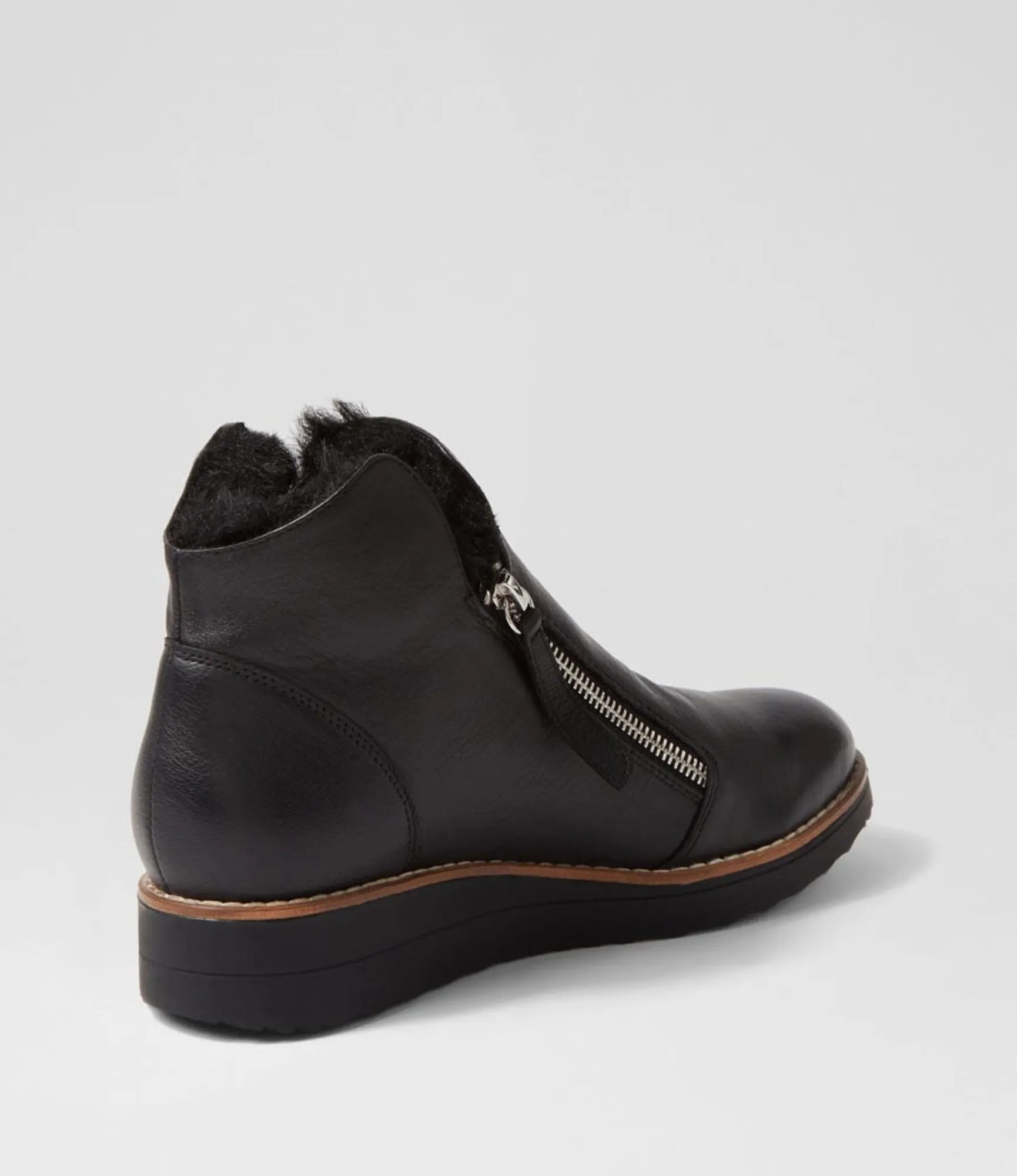 Outlet Midas Shoes Opelle Black Leather Fur Ankle Boots