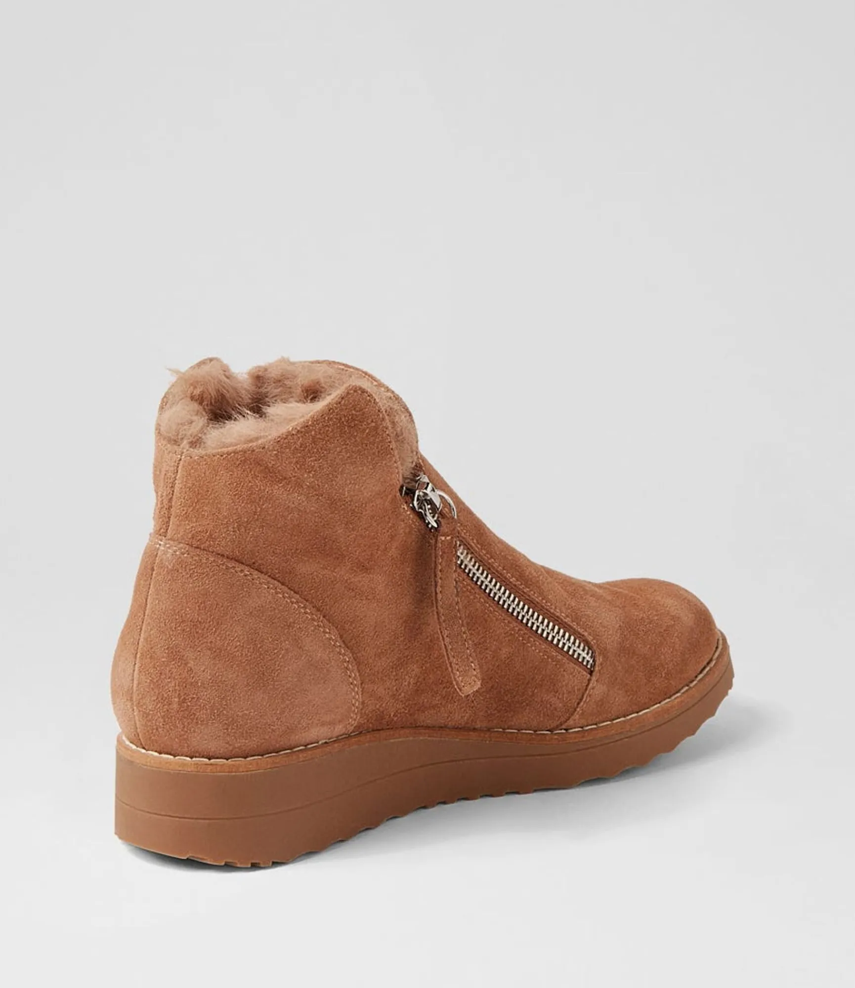 Clearance Midas Shoes Opelle Light Choc Taupe Suede Fur Ankle Boots