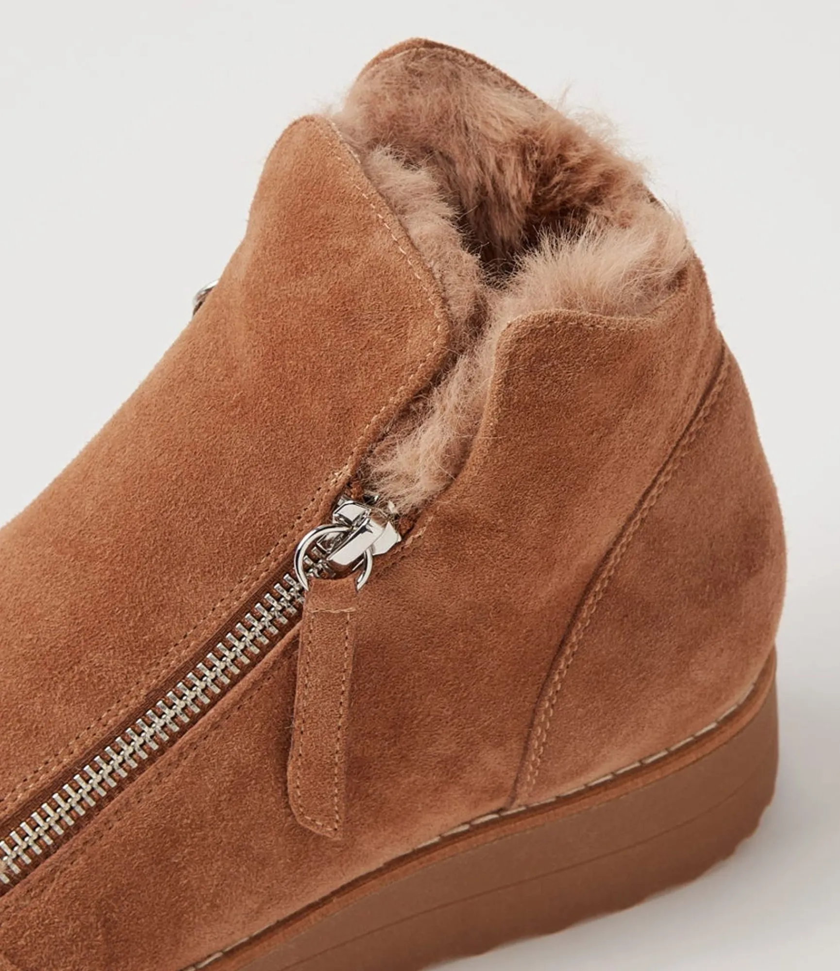 Clearance Midas Shoes Opelle Light Choc Taupe Suede Fur Ankle Boots