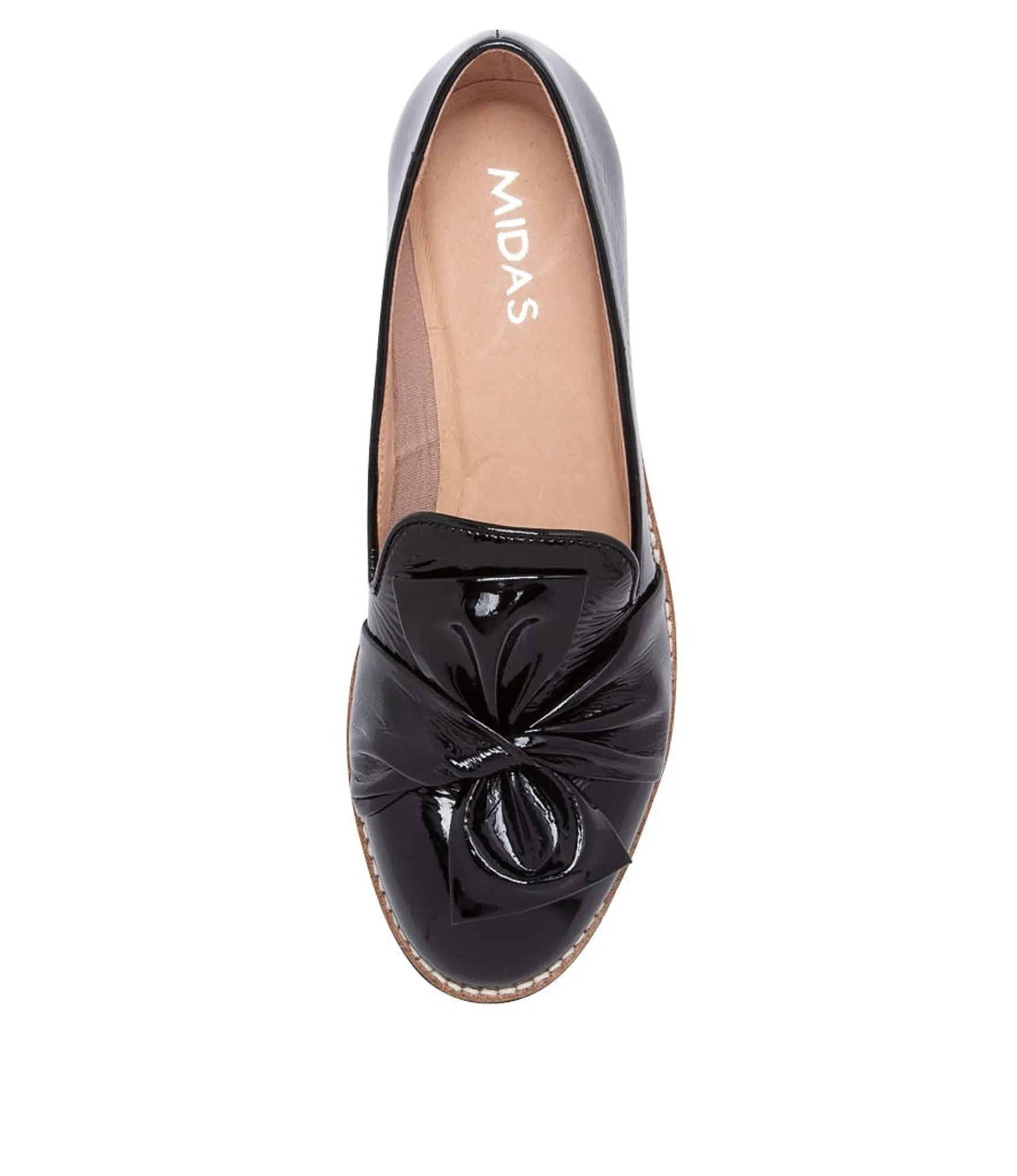 Discount Midas Shoes Opitto Black Patent Leather Flats Black Sole