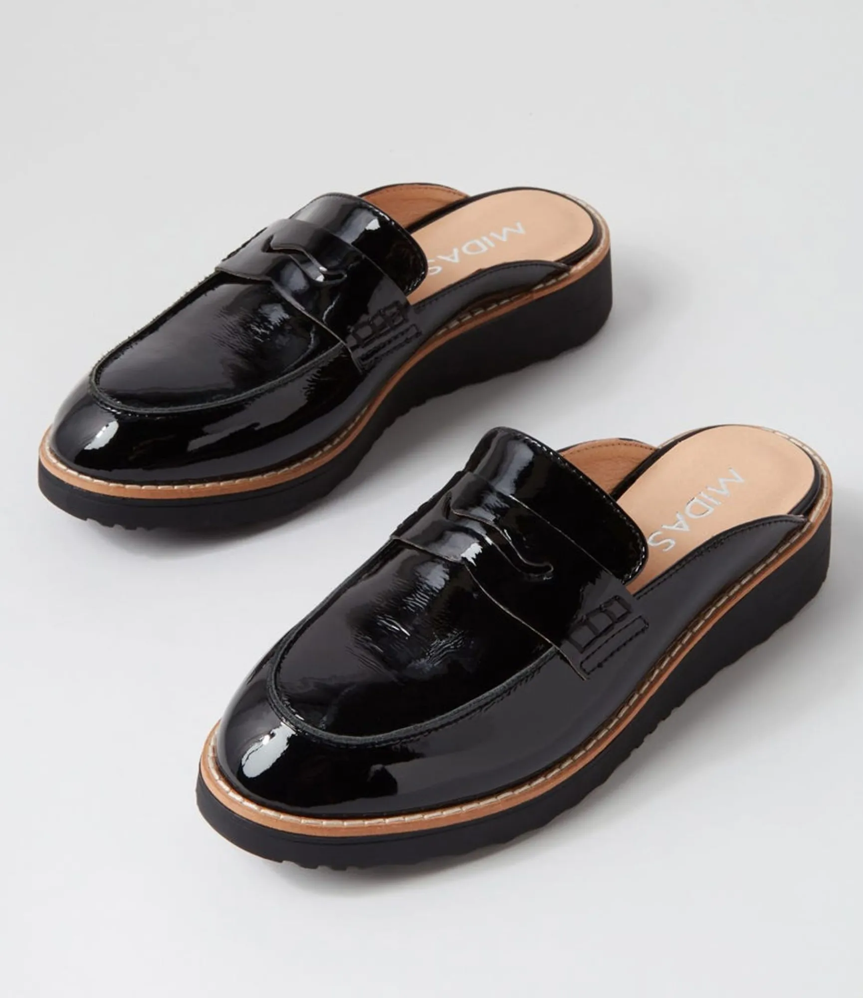 Cheap Midas Shoes Osem Black Patent Leather Mules