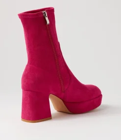 Shop Midas Shoes Otis Fuchsia Stretch Microsuede Ankle Boots