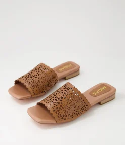 Sale Midas Shoes Parda Tan Leather Slides
