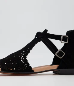 Outlet Midas Shoes Pardon Black Suede Sandals