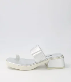 Cheap Midas Shoes Parta Silver White Leather Slides