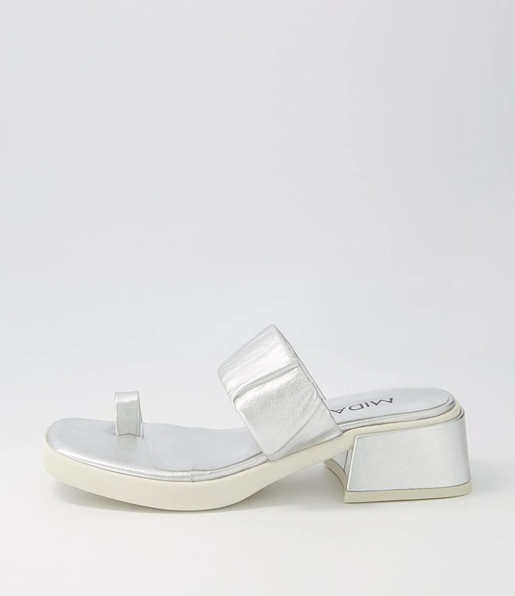 Cheap Midas Shoes Parta Silver White Leather Slides
