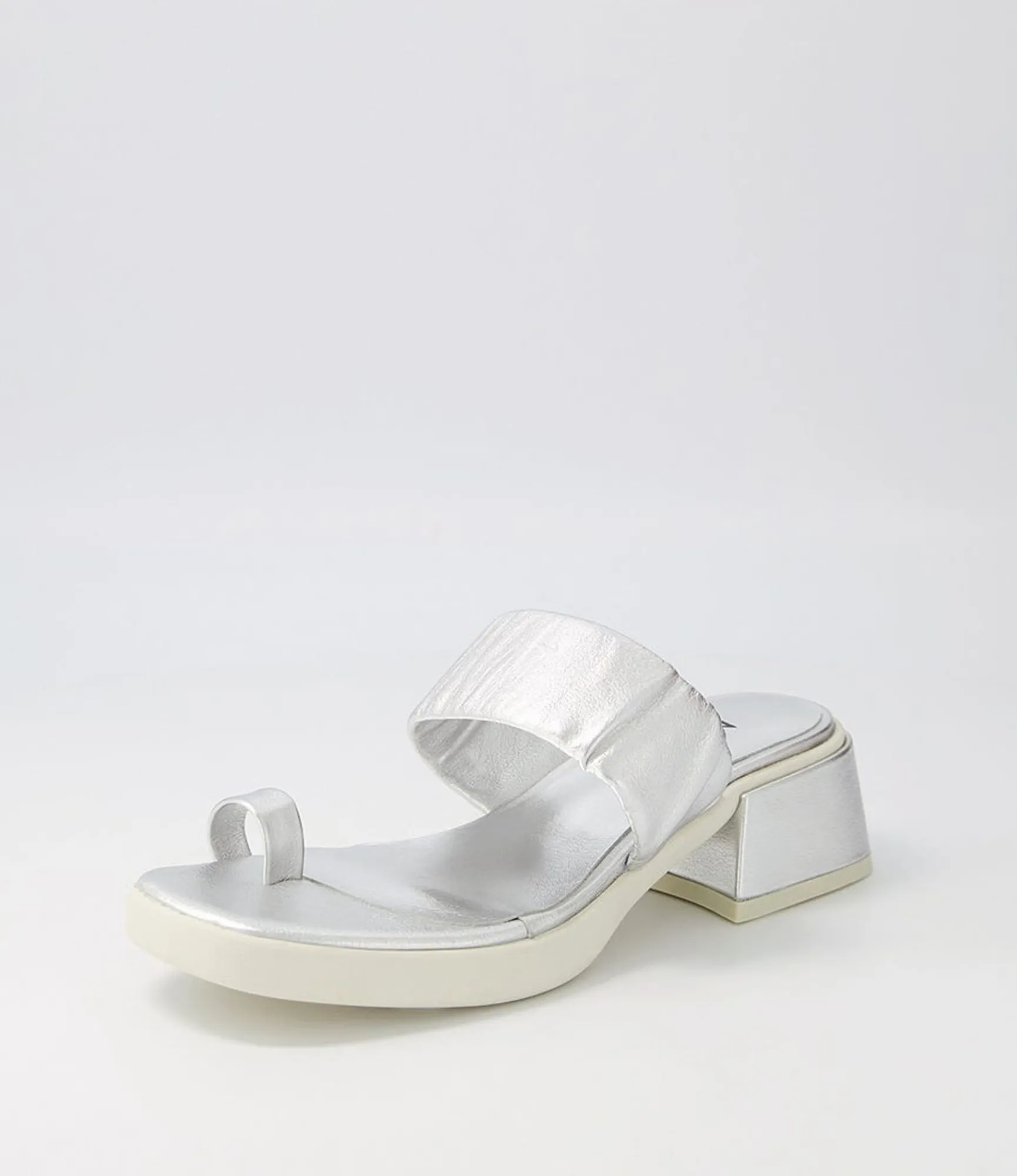 Cheap Midas Shoes Parta Silver White Leather Slides