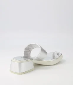 Cheap Midas Shoes Parta Silver White Leather Slides