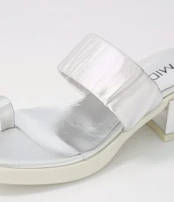 Cheap Midas Shoes Parta Silver White Leather Slides