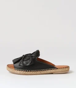 Discount Midas Shoes Pearli Black Leather Espadrilles