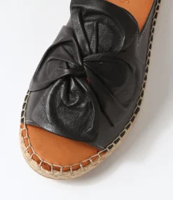 Discount Midas Shoes Pearli Black Leather Espadrilles