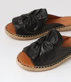 Discount Midas Shoes Pearli Black Leather Espadrilles