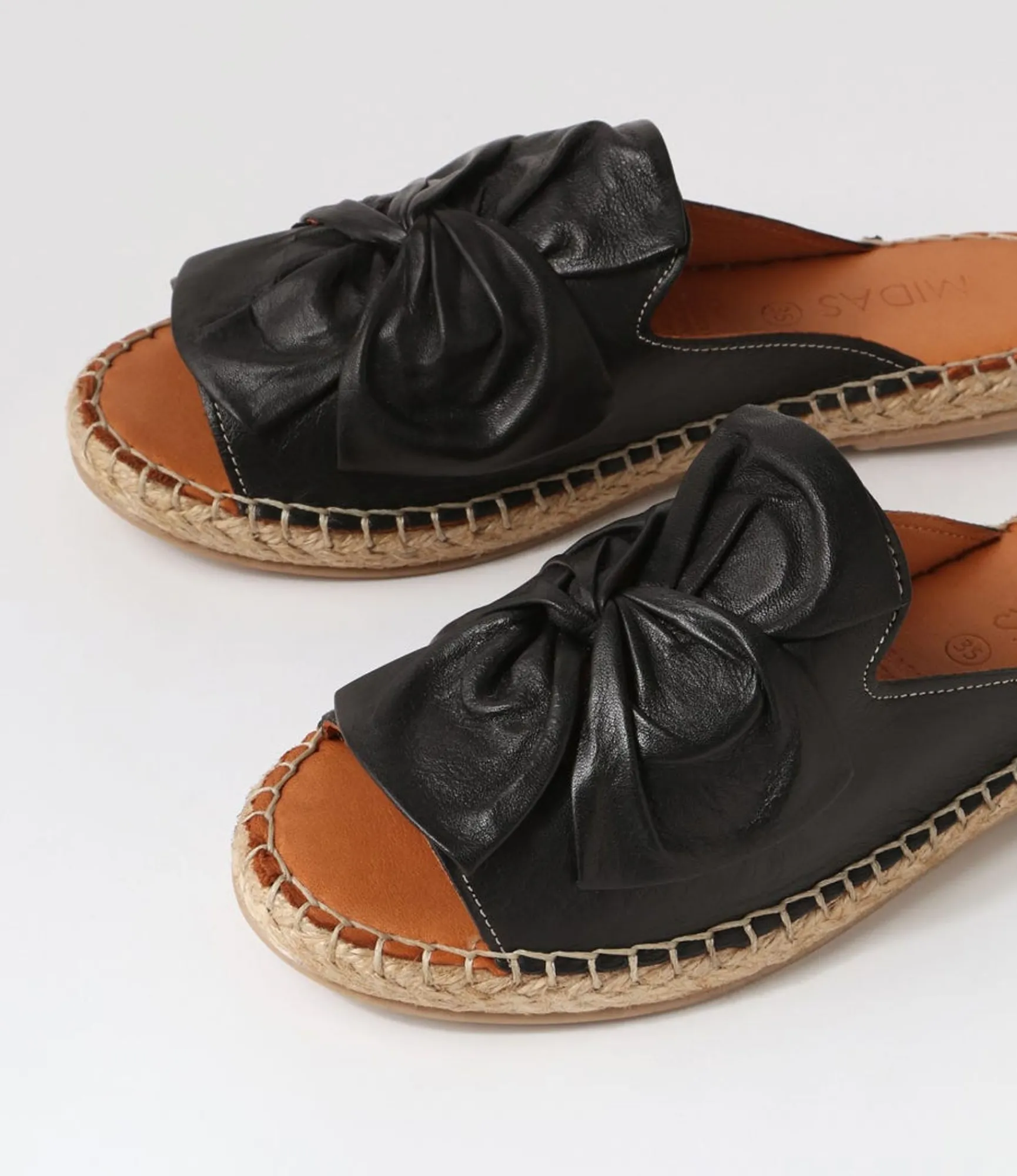 Discount Midas Shoes Pearli Black Leather Espadrilles