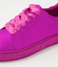 Sale Midas Shoes Plur Fuchsia Satin Metallic Leather Jewels Lace Up Flats