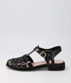 Hot Midas Shoes Quilted Black Patent Leather Flat Shoes