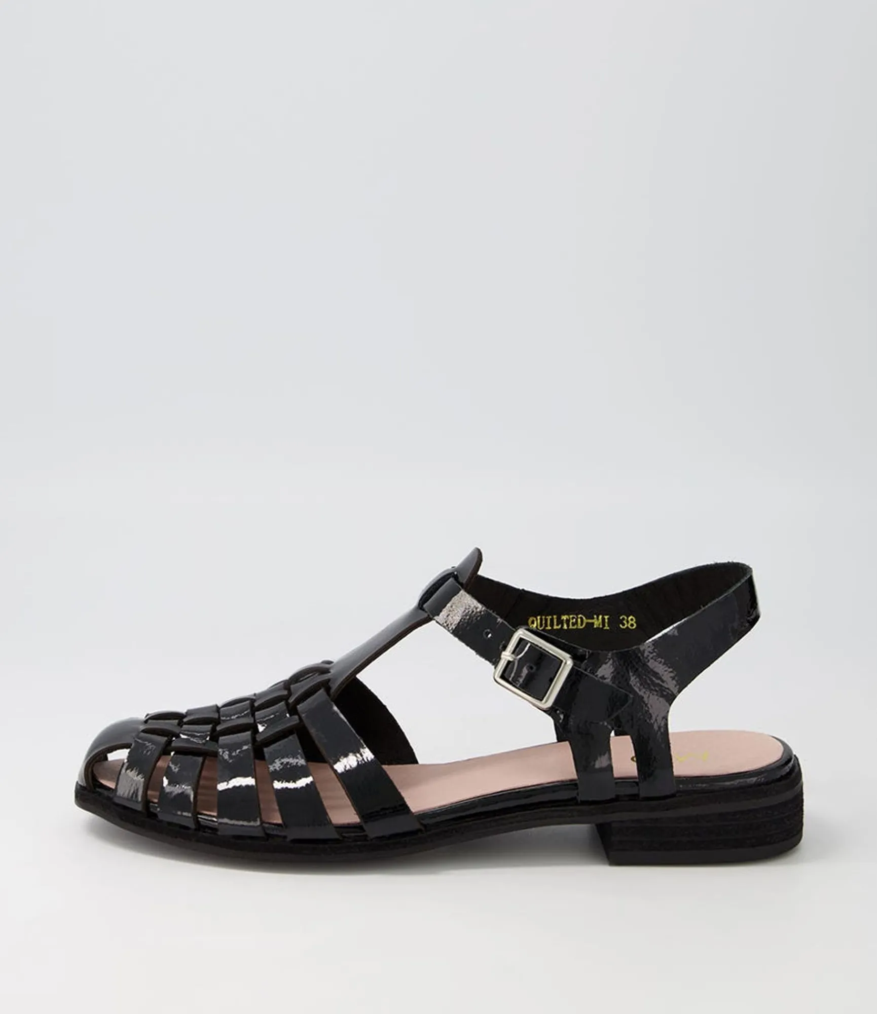 Hot Midas Shoes Quilted Black Patent Leather Flat Shoes
