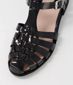 Hot Midas Shoes Quilted Black Patent Leather Flat Shoes