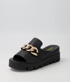 Sale Midas Shoes Razzy Black Leather Slides