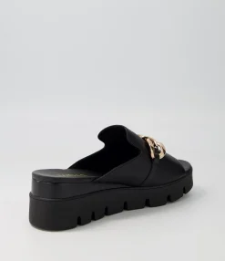 Sale Midas Shoes Razzy Black Leather Slides