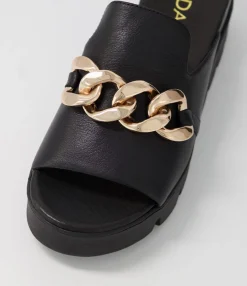 Sale Midas Shoes Razzy Black Leather Slides