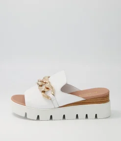 Best Sale Midas Shoes Razzy White Leather Slides