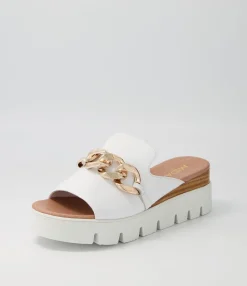 Best Sale Midas Shoes Razzy White Leather Slides