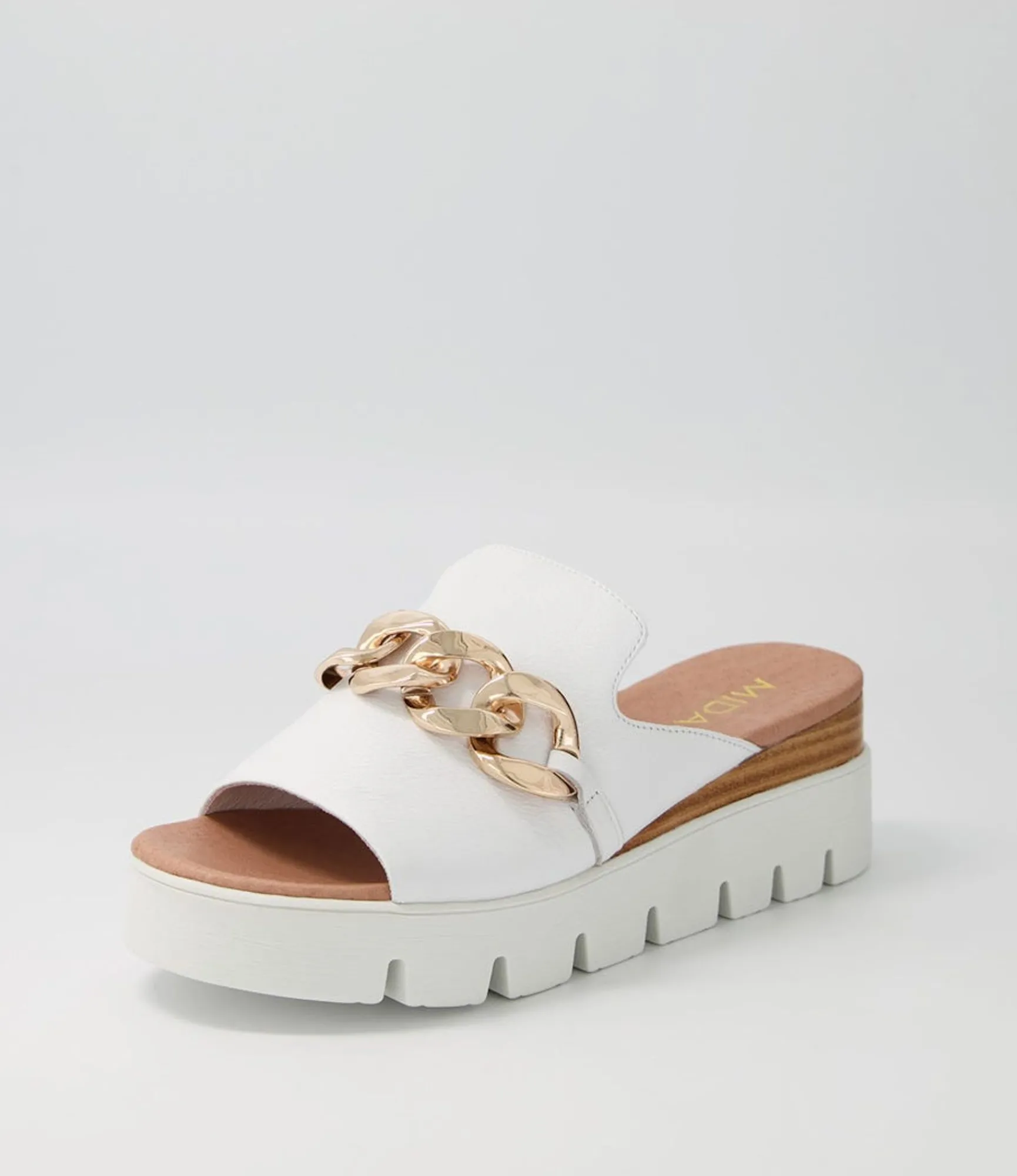 Best Sale Midas Shoes Razzy White Leather Slides