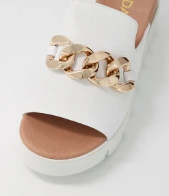 Best Sale Midas Shoes Razzy White Leather Slides