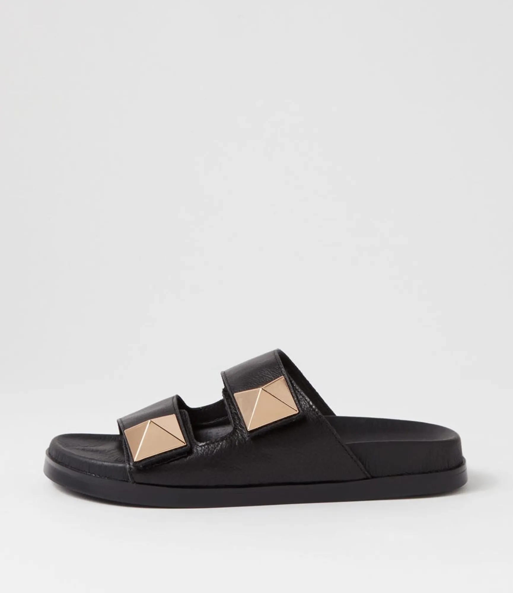 Clearance Midas Shoes Readings Black Leather Slides