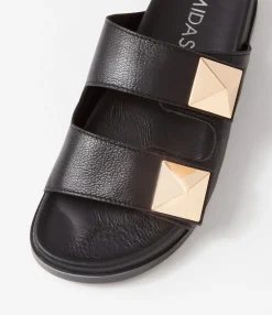 Clearance Midas Shoes Readings Black Leather Slides