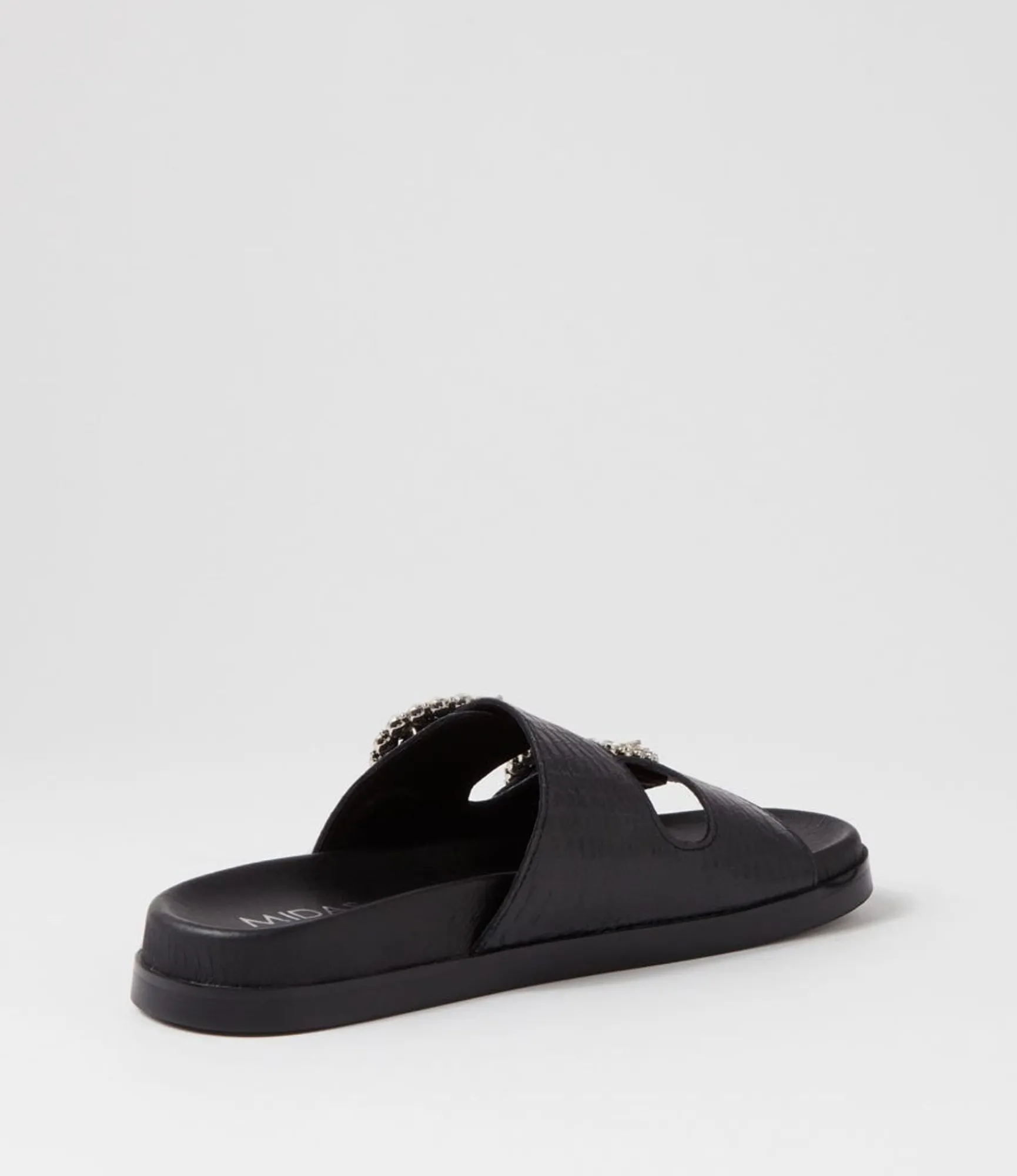 Sale Midas Shoes Renny Black Croc Leather Slides