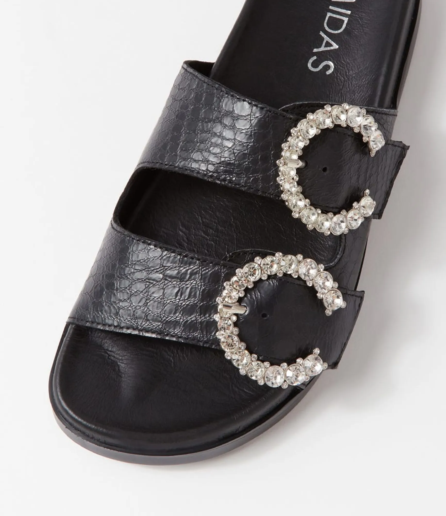 Sale Midas Shoes Renny Black Croc Leather Slides