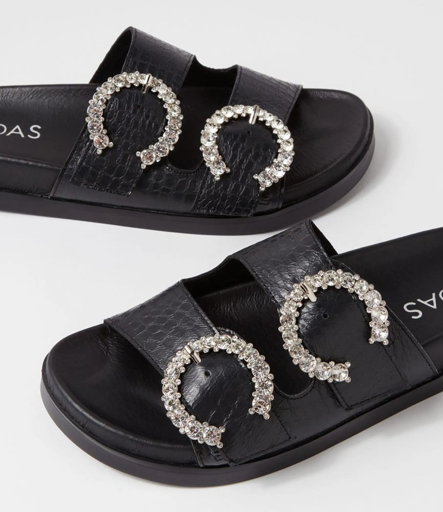 Sale Midas Shoes Renny Black Croc Leather Slides
