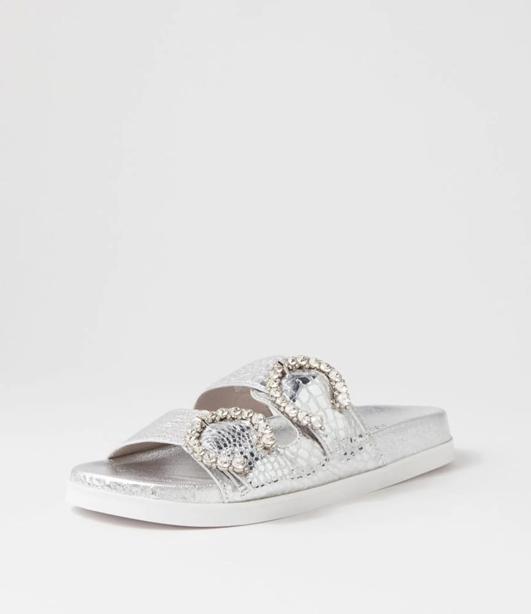 Cheap Midas Shoes Renny Silver Croc Leather Slides