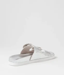 Cheap Midas Shoes Renny Silver Croc Leather Slides