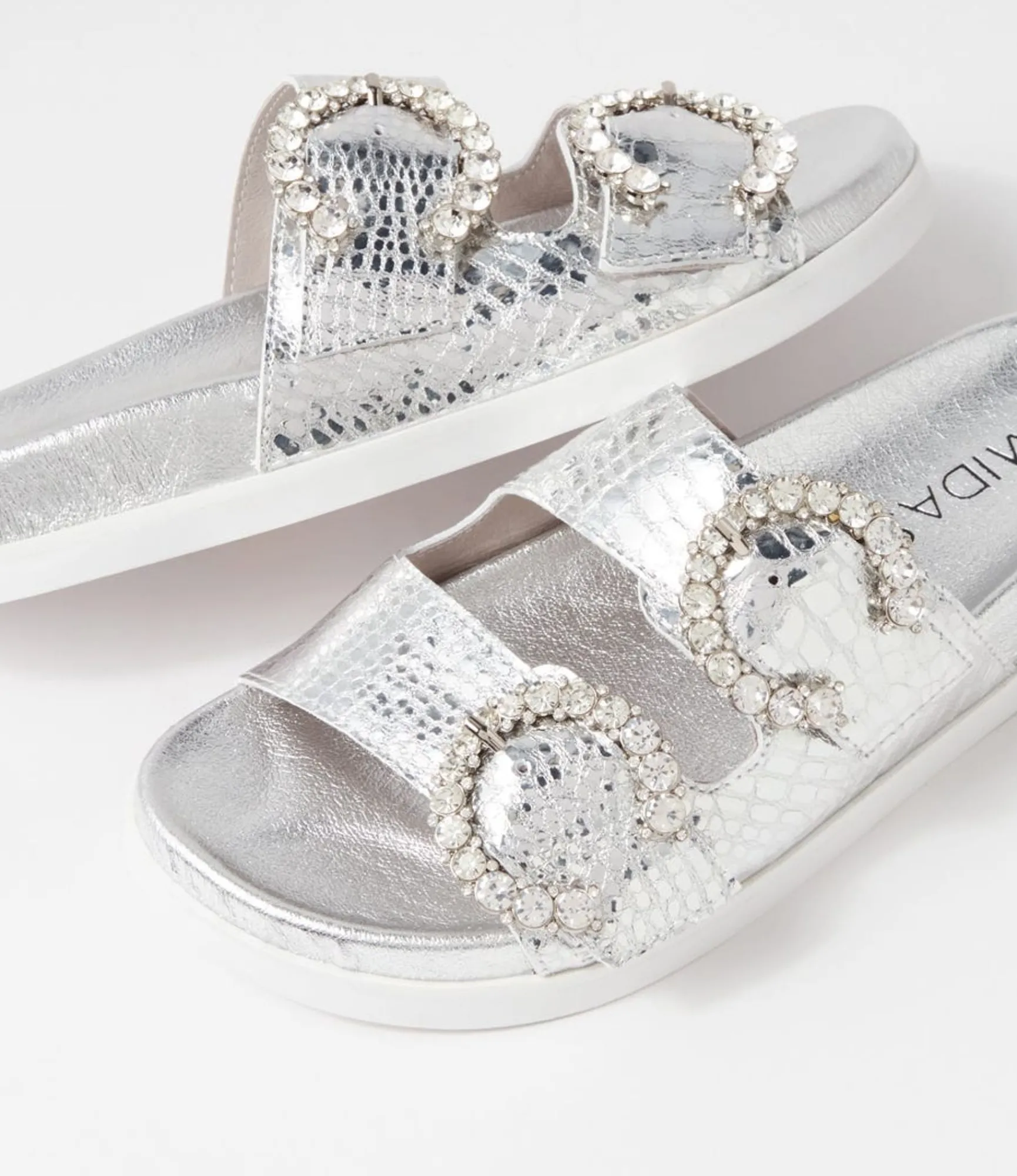 Cheap Midas Shoes Renny Silver Croc Leather Slides