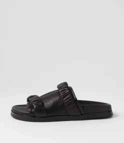Fashion Midas Shoes Reski Black Leather Slides