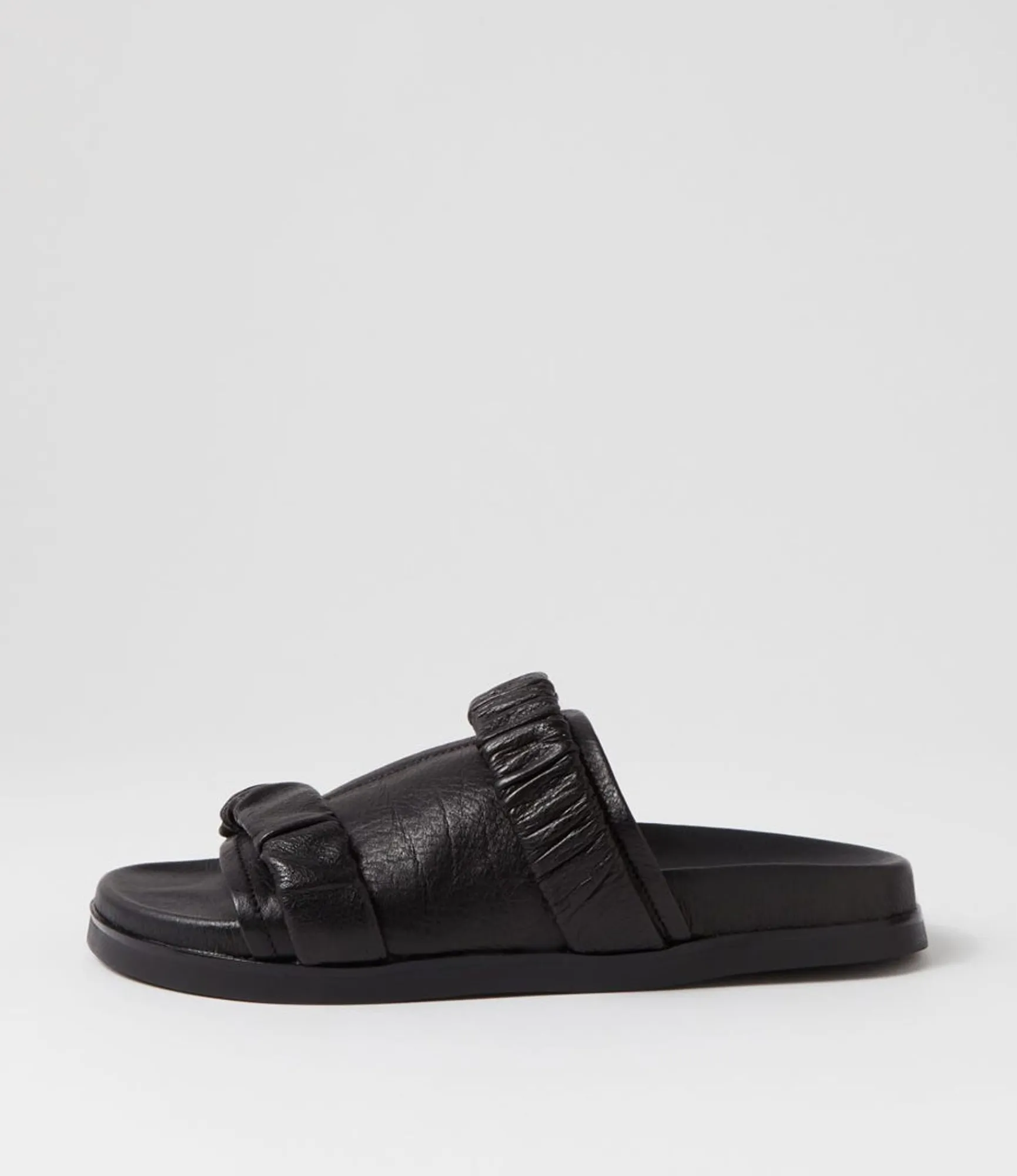 Fashion Midas Shoes Reski Black Leather Slides